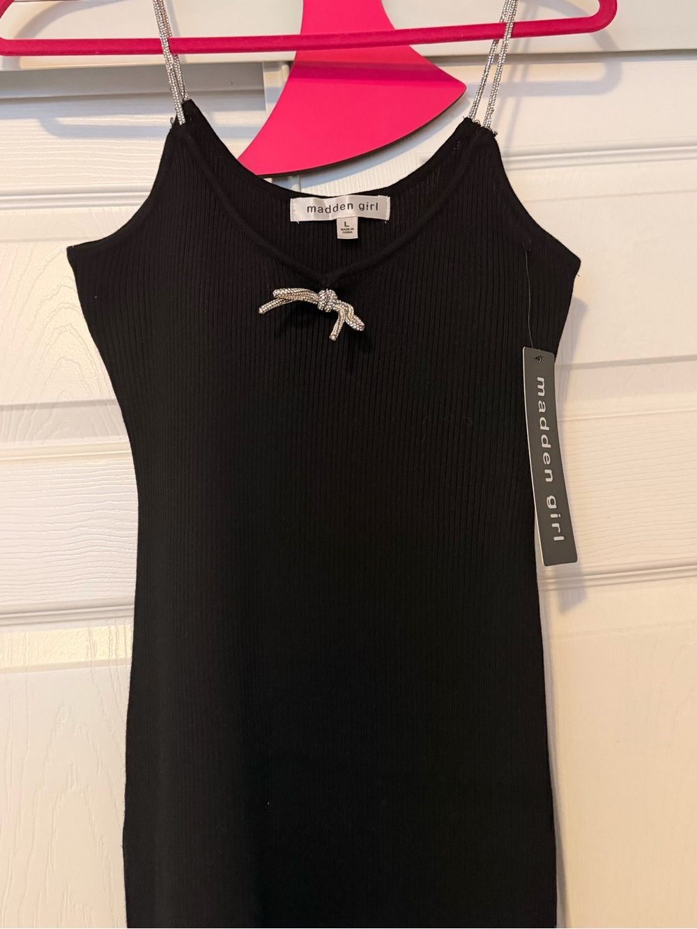 Black Ribbed Slip Dress with Sparkle Straps
